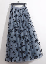 Load image into Gallery viewer, French Blue Floral Elastic Waist Tulle Skirts Summer