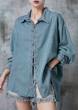 Load image into Gallery viewer, French Blue Grey Cross Strap Denim Shirt Top Fall
