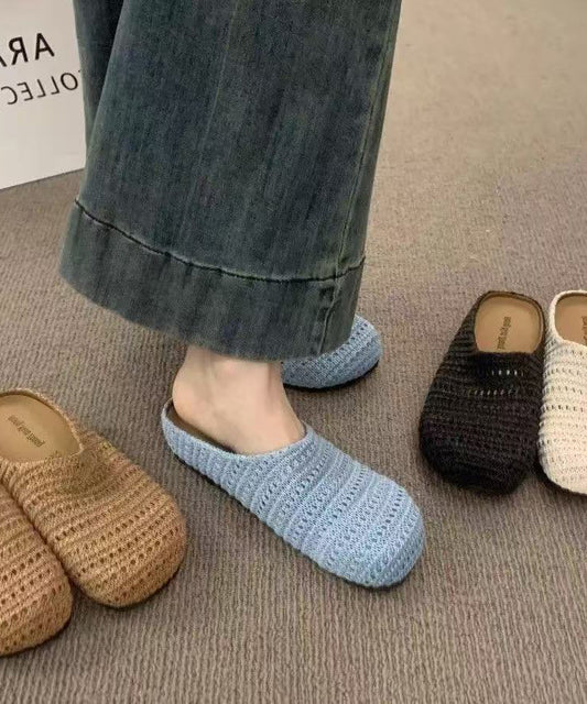 French Blue Hand Woven Hollow Breathable Slide Sandals