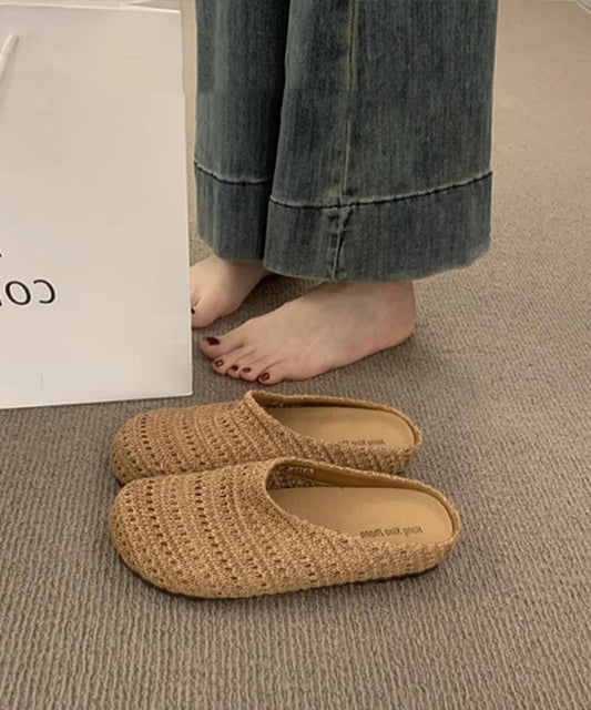 French Blue Hand Woven Hollow Breathable Slide Sandals