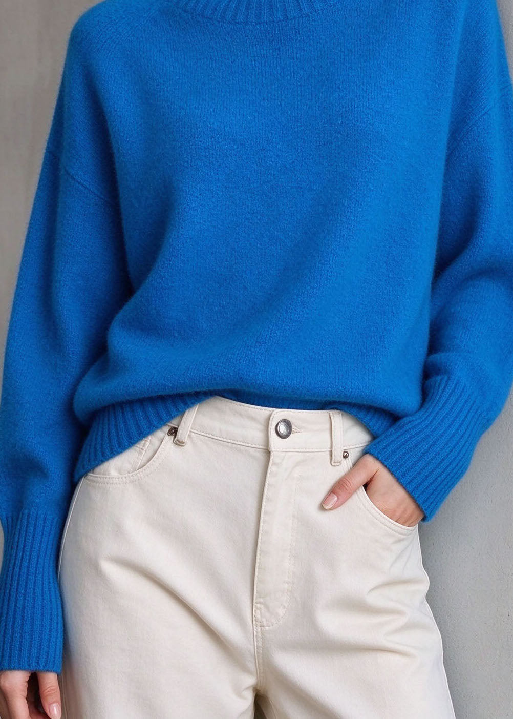 French Blue Hign Neck Thick Knit Sweater Tops Fall