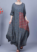 Load image into Gallery viewer, French Blue O Neck Print Patchwork Silk Dresses Bracelet Sleeve