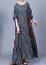 Load image into Gallery viewer, French Blue O Neck Print Patchwork Silk Dresses Bracelet Sleeve
