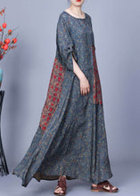 Load image into Gallery viewer, French Blue O Neck Print Patchwork Silk Dresses Bracelet Sleeve