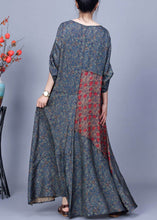 Load image into Gallery viewer, French Blue O Neck Print Patchwork Silk Dresses Bracelet Sleeve