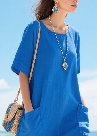French Blue Oversized Patchwork Tulle Vacation Dresses Summer