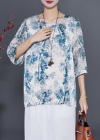 French Blue Oversized Tie Dye Silk Shirt Half Sleeve