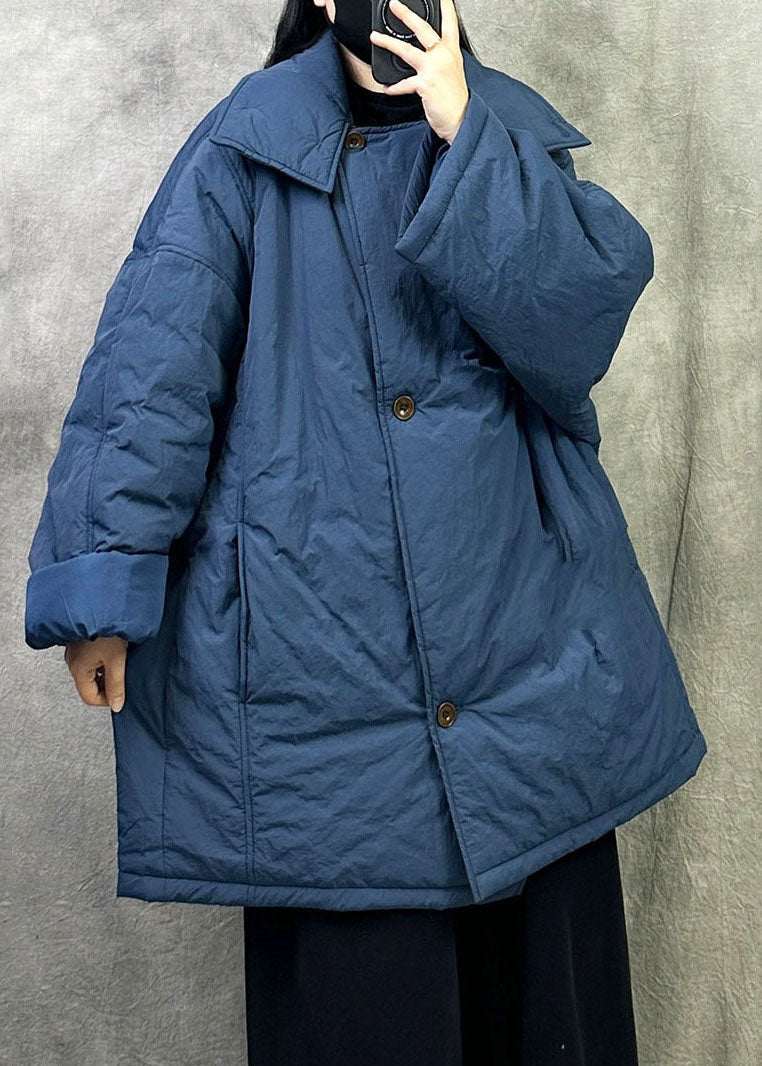 French Blue Peter Pan Collar Fine Cotton Filled Jackets Winter