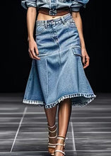 Load image into Gallery viewer, French Blue Pockets High Waist Patchwork Denim Skirt Summer