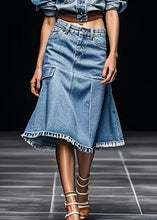 Load image into Gallery viewer, French Blue Pockets High Waist Patchwork Denim Skirt Summer