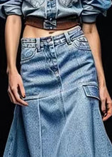Load image into Gallery viewer, French Blue Pockets High Waist Patchwork Denim Skirt Summer