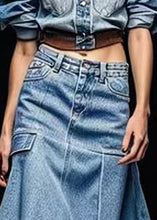 Load image into Gallery viewer, French Blue Pockets High Waist Patchwork Denim Skirt Summer