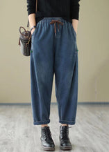 Load image into Gallery viewer, French Blue Pockets Lace Up Elastic Waist Jeans Fall