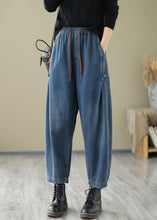 Load image into Gallery viewer, French Blue Pockets Lace Up Elastic Waist Jeans Fall