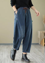 Load image into Gallery viewer, French Blue Pockets Lace Up Elastic Waist Jeans Fall