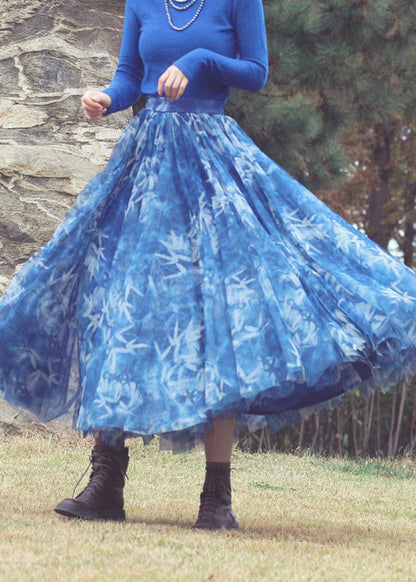 French Blue Print Exra Large Hem Tulle Beach Skirt Spring