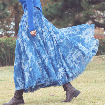 French Blue Print Exra Large Hem Tulle Beach Skirt Spring