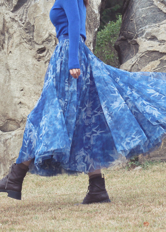 French Blue Print Exra Large Hem Tulle Beach Skirt Spring