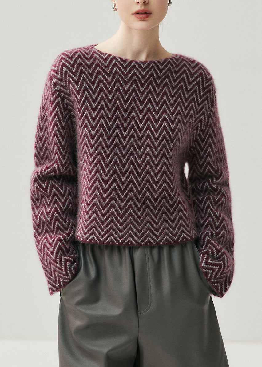 French Blue Slash Neck Striped Thick Cotton Knit Sweaters Spring