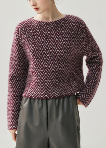 French Blue Slash Neck Striped Thick Cotton Knit Sweaters Spring