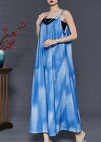 French Blue Tie Dye Cotton Spaghetti Strap Dress Summer