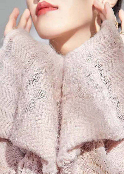 French Blue V Neck Ruffled Knit Top Flare Sleeve