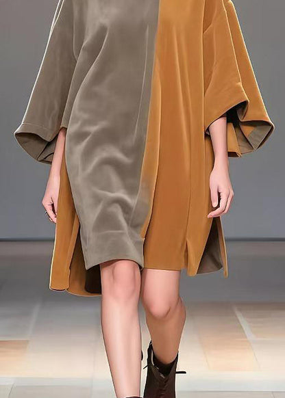 French Brown Oversized Patchwork Side Open Corduroy Dress Spring