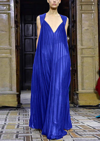 French Brown V Neck Wrinkled Chiffon Long Dresses Sleeveless