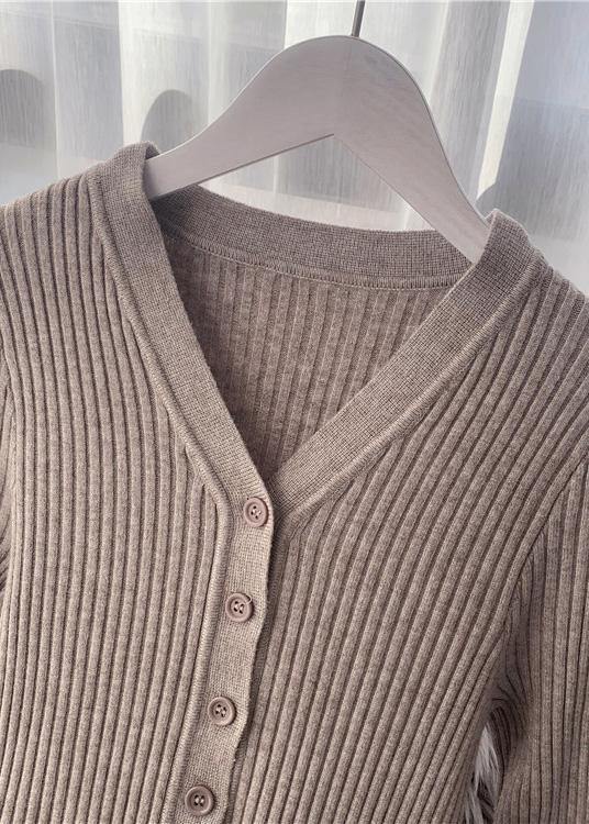 French Button Knitted Sweater Long Over-the-knee Slim Dress - SooLinen