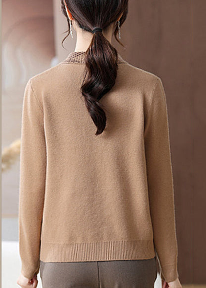 French Camel Button Cotton Knit Sweaters Fall