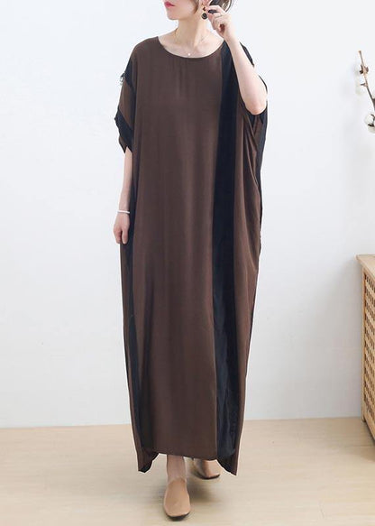 French Chocolate Patchwork Cotton Lace Summer Dresses - SooLinen