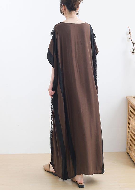 French Chocolate Patchwork Cotton Lace Summer Dresses - SooLinen