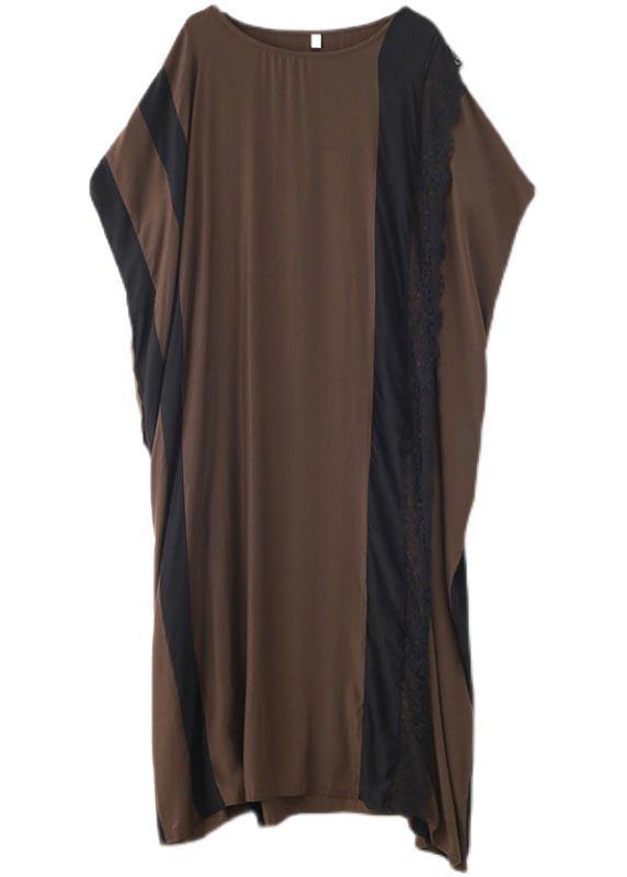 French Chocolate Patchwork Cotton Lace Summer Dresses - SooLinen