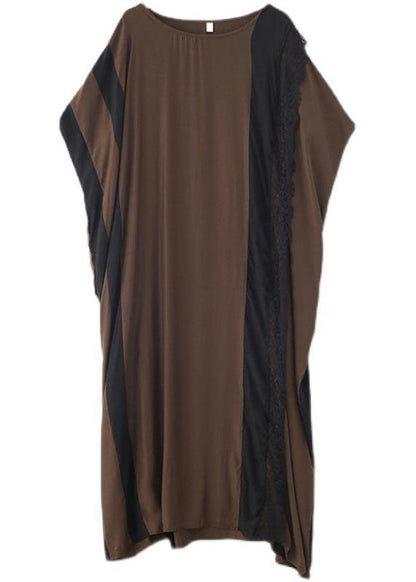 French Chocolate Patchwork Cotton Lace Summer Dresses - SooLinen