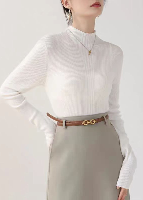 French Coffee Hign Neck Slim Fit Knit Sweater Spring