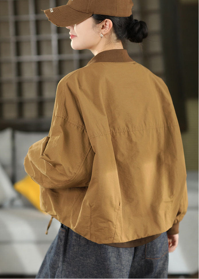 French Coffee Oversized Pockets Cotton Jackets Fall