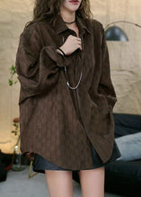 Load image into Gallery viewer, French Coffee Peter Pan Collar Button Cotton Blouses Long Sleeve