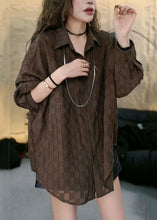 Load image into Gallery viewer, French Coffee Peter Pan Collar Button Cotton Blouses Long Sleeve