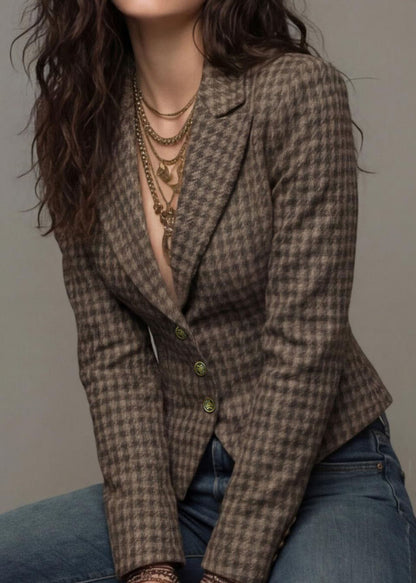 French Coffee Peter Pan Collar Button Cotton Suit Coat Fall