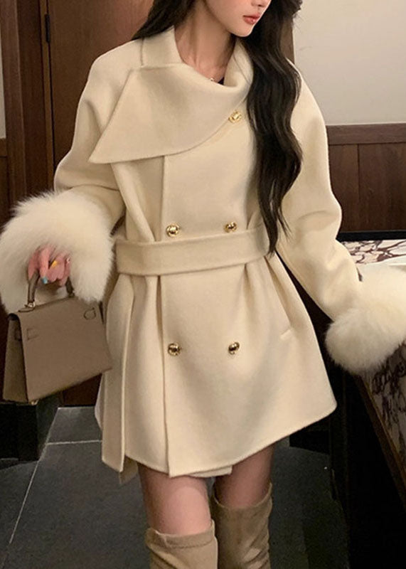 French Coffee Peter Pan Collar Pockets Woolen Coats Long Sleeve