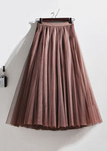 Load image into Gallery viewer, French Coffee Wrinkled Elastic Waist Tulle Skirts Summer