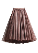 Load image into Gallery viewer, French Coffee Wrinkled Elastic Waist Tulle Skirts Summer