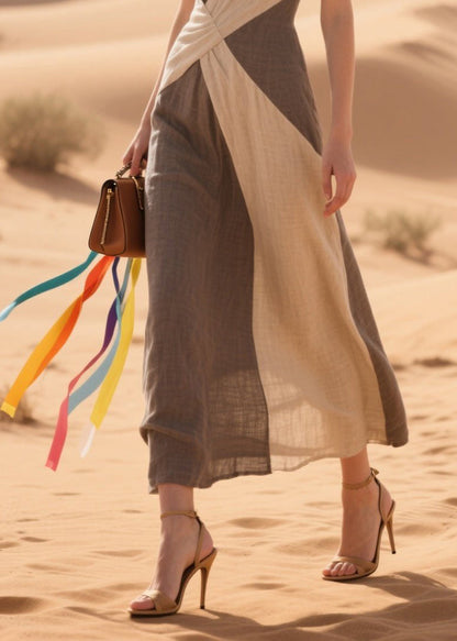 French Colorblock Asymmetrical Patchwork Cotton Mini Dresses Summer