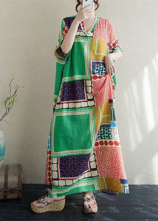 French Colorblock Oversized Print Cotton Vacation Dress Summer