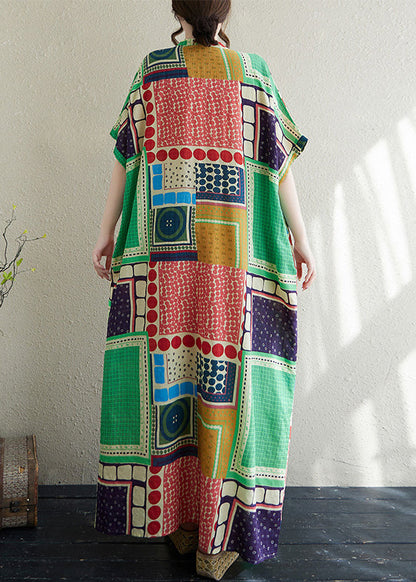 French Colorblock Oversized Print Cotton Vacation Dress Summer