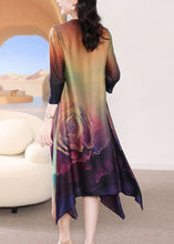 Load image into Gallery viewer, French Colorblock V Neck Print Silk Long Dress Bracelet Sleeve