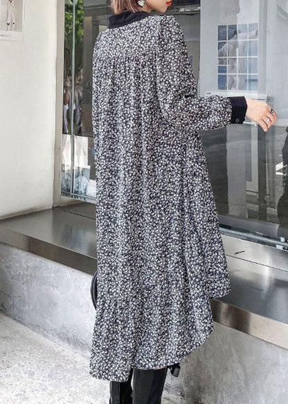 French Colorblock low high design V Neck print Patchwork Silk Mid Dress Spring