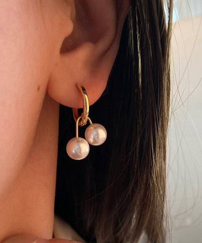 French Copper Gilding Pearl Hoop Earrings