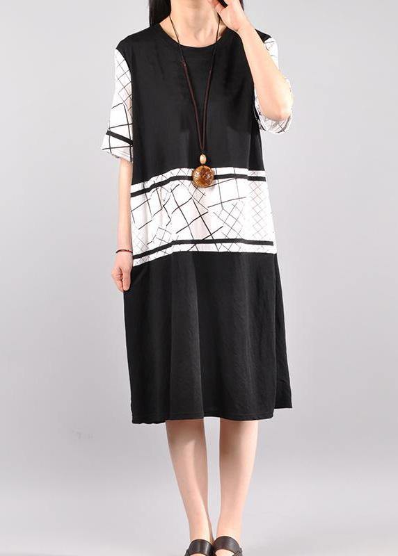 French Cotton Long Shirts plus size Cotton Casual Spliced Short Sleeve Dress - SooLinen