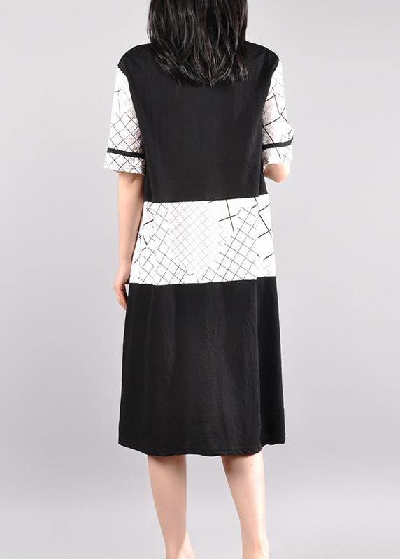 French Cotton Long Shirts plus size Cotton Casual Spliced Short Sleeve Dress - SooLinen